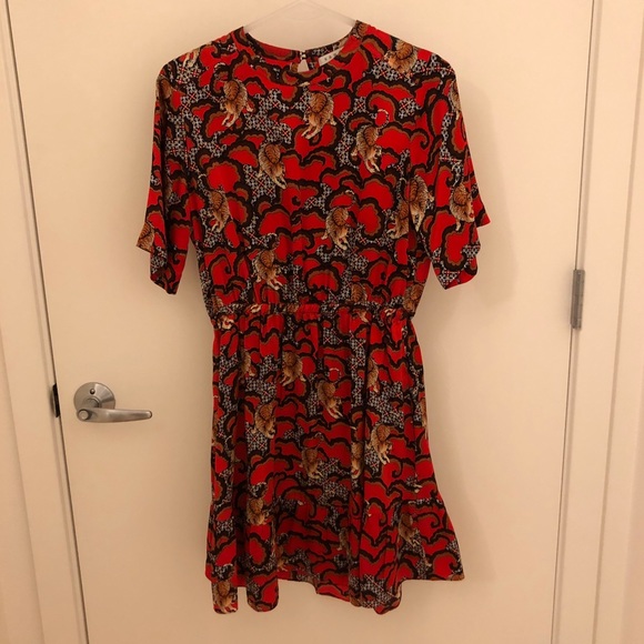 Sandro Dresses & Skirts - Rare Sandro Tiger Print Red Silk Dress Sz 1
